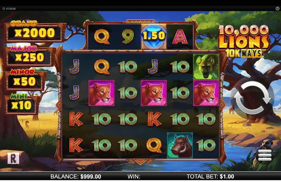 10000 Lions 10k Ways Slot Paytable Base Game