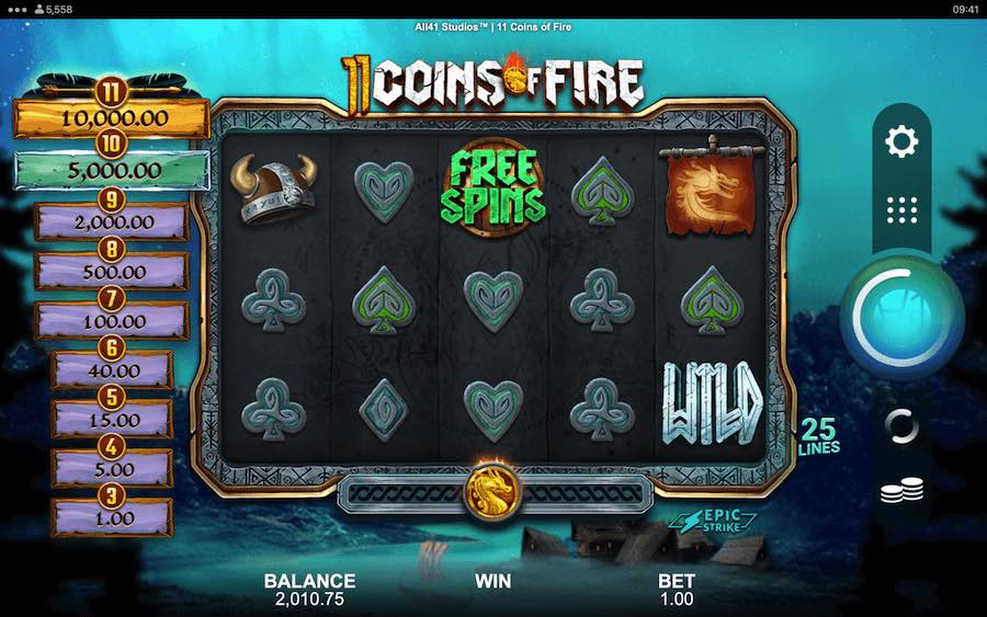 Play With 5 Reels, 25 Fixed Paylines, And Win Up To A Maximum Of 10,000x Your Bet In 11 Coins Of Fire Online Slot From All41 Studios