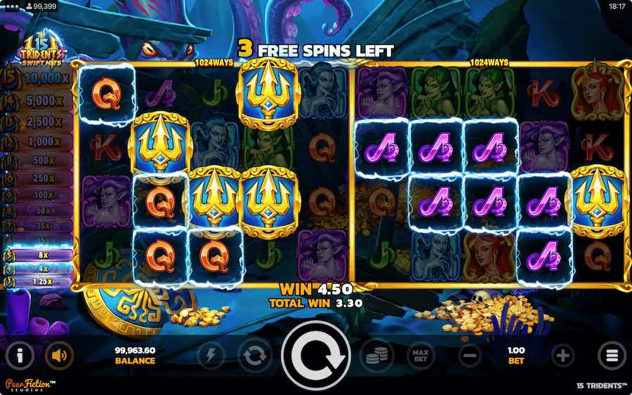 Triggering The Free Spins Feature On 15 Tridents Video Slot Will Require You To Land 3 Or More Scatter Symbols In View During Base Game Play