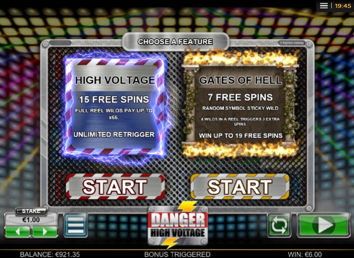 Choose From Either High Voltage Or Gates Of Hell Free Spin Features On Danger High Voltage Slot