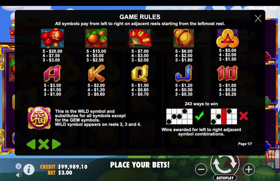 3 Dancing Monkeys Slot Paytable