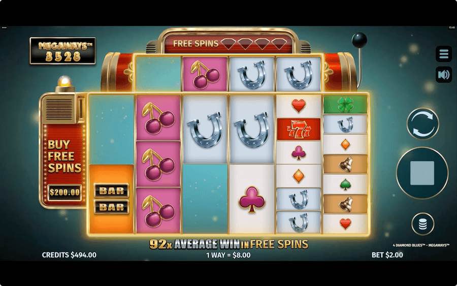 Players Will Experience The Cascading Reels Feature In Both The Base Game And The Free Spins Feature When Playing 4 Diamond Blues Megaways