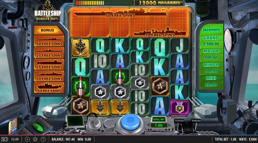 Missiles Landing On The Reels On Battleship Direct Hit Slot