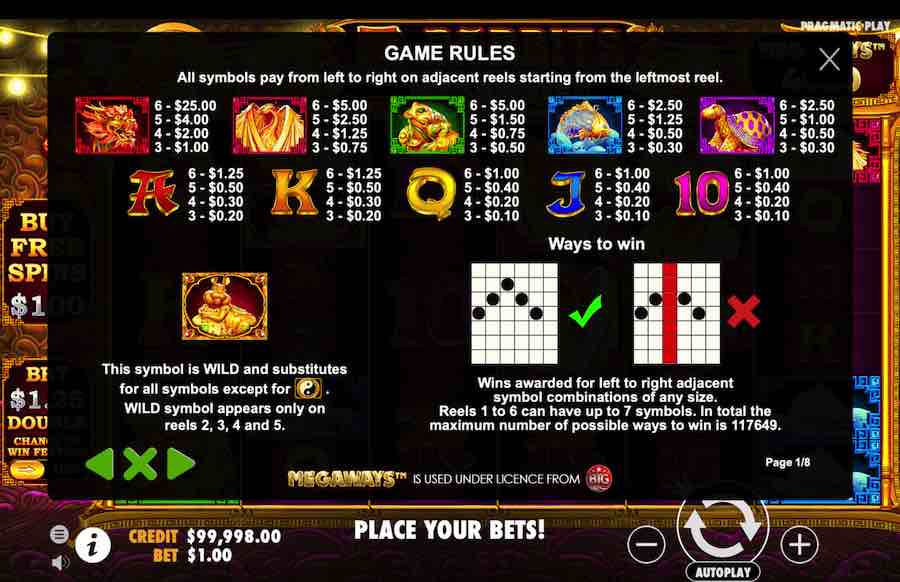 5 Rabbits Megaways Slot Paytable