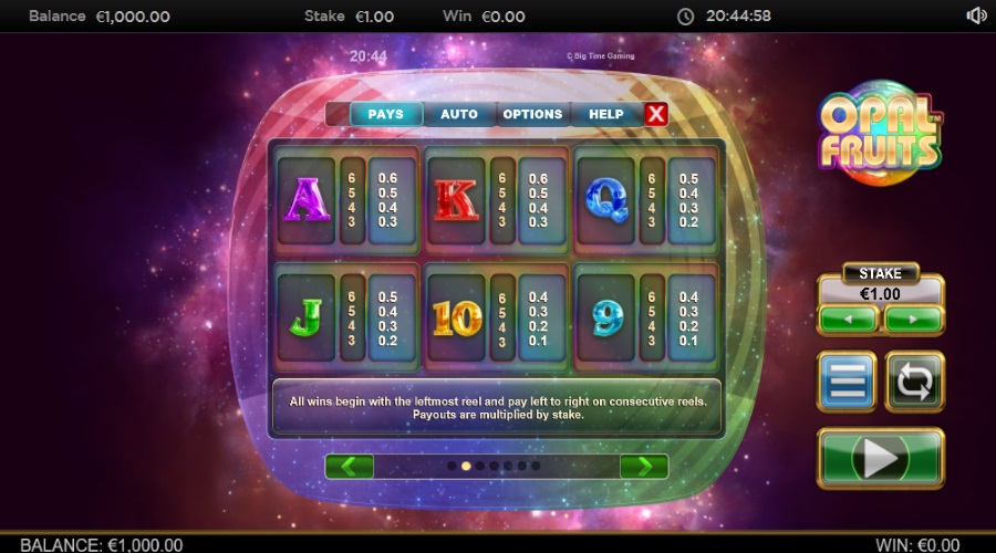 Paytable For Opal Fruits Slot