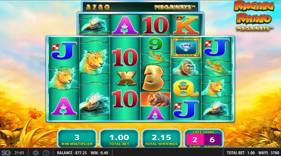 Multiplier Increasing After A Winning Cascade On Raging Rhino Megaways™ Slot