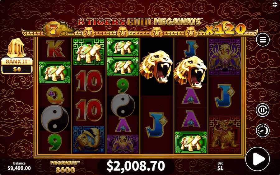 Play With Huge Increasing Multipliers During The Free Spins Feature On 8 Tigers Gold Megaways Slot