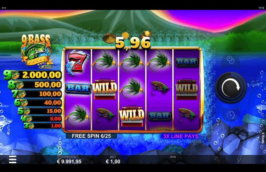 Land A Bonus Symbol On Reels 2, 3, And 4 To Trigger The Free Spins Feature On 9 Bass Video Slot