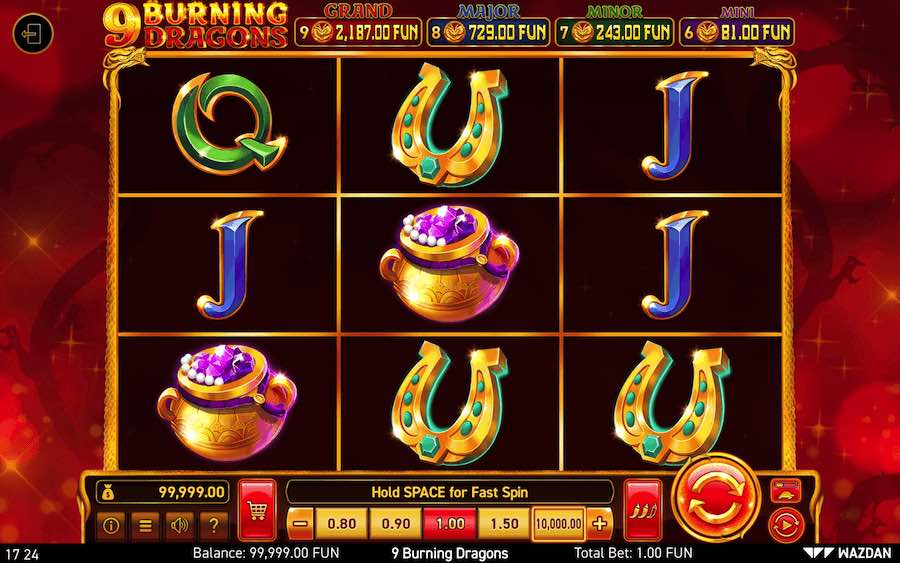 Play With 9 Reels, The All Ways Pays Engine And Win Up To 2,187x Your Bet In Wazdan's 9 Burning Dragons Online Slot