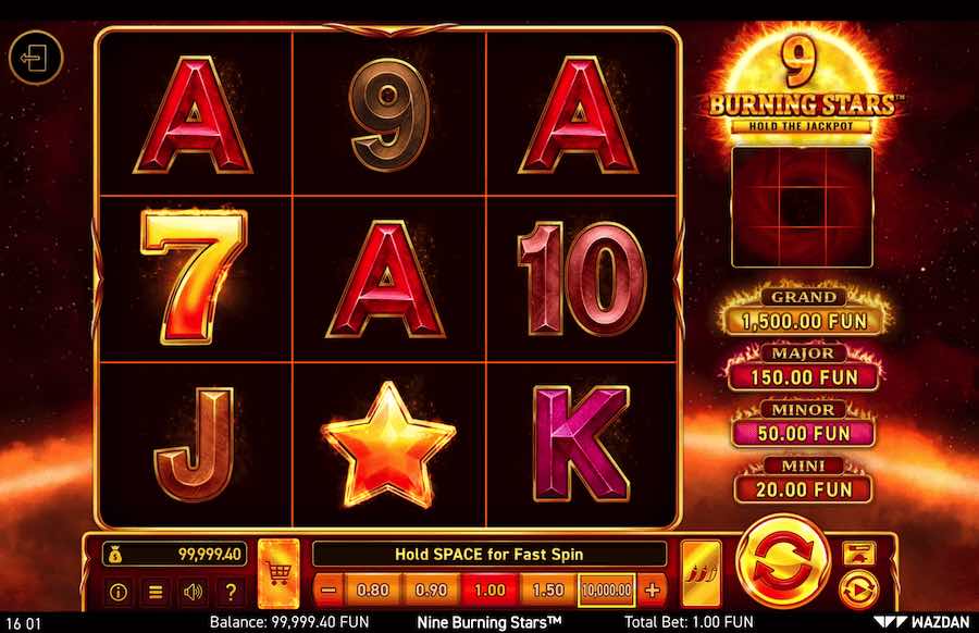 Win Up To 1,500x Your Bet When Playing The 9 Burning Stars Online Slot From Provider Wazdan