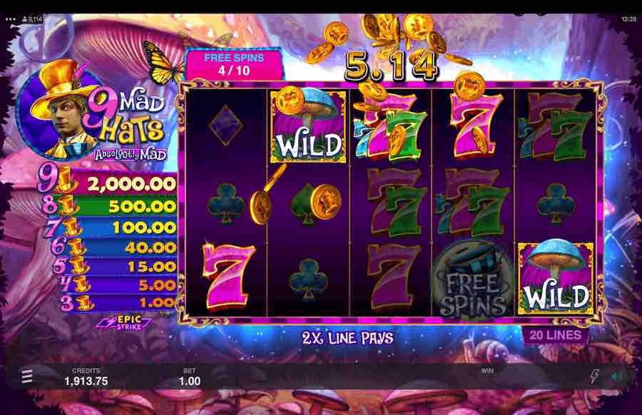 The Free Spins Feature Is Triggered On The 9 Mad Hats Slot When A Scatter Symbol Lands On Reels 2, 3, And 4.