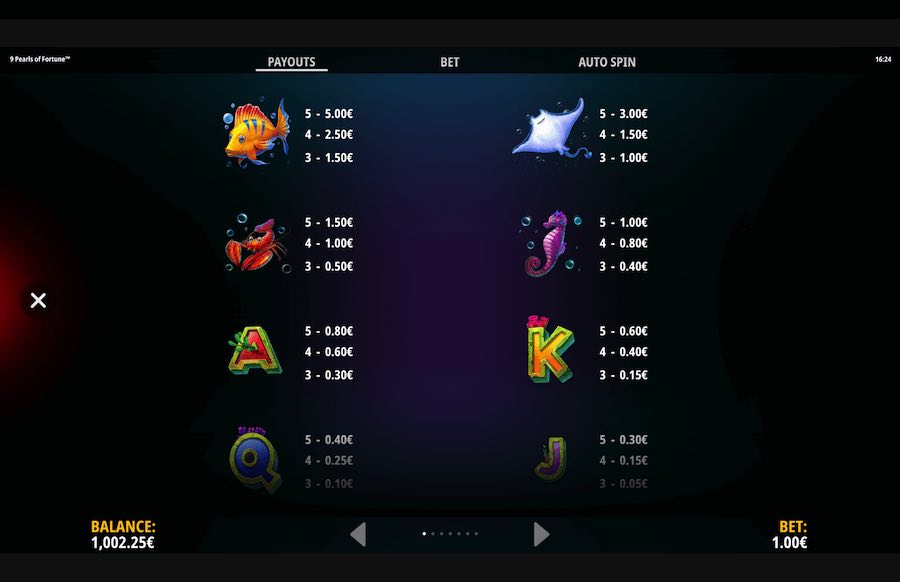 9 Pearls Of Fortune Slot Paytable