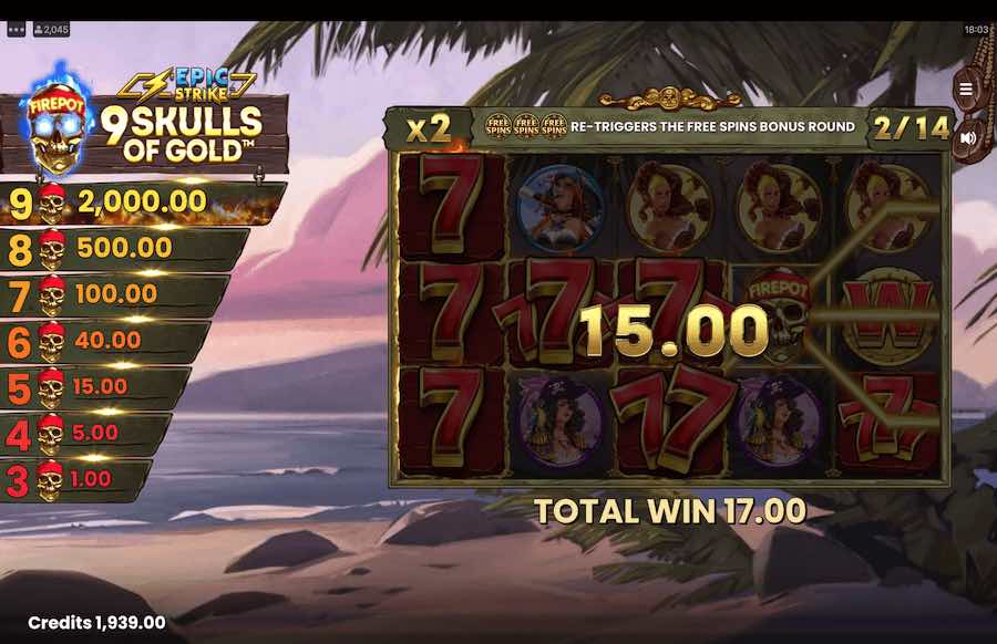 Trigger The Free Spins Feature On The 9 Skulls Of Gold Video Slot And Play With A Fixed Win Multiplier