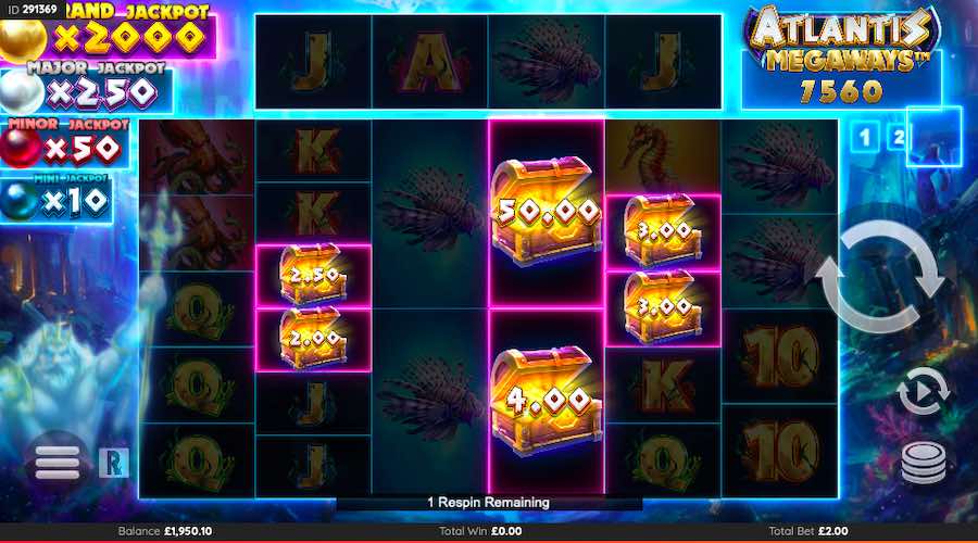 6 Or More Scatters Landing In View Will Trigger The Jackpot Respin Feature On Atlantis Megaways™