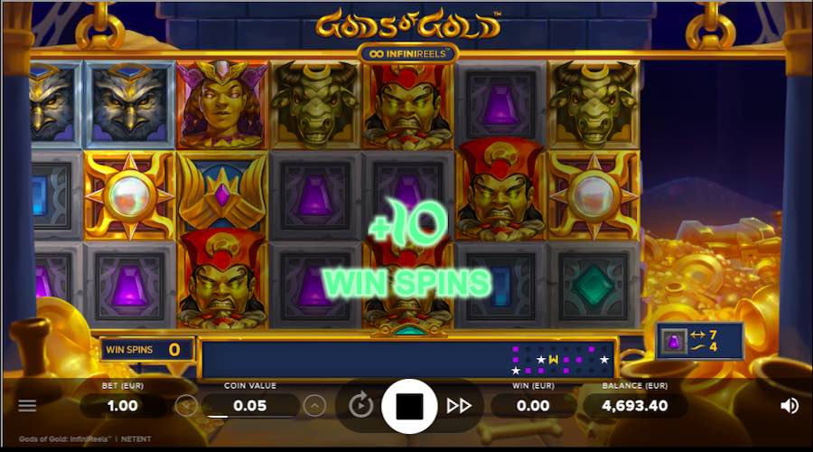 3 Or More Scatter Symbols Anywhere In View Will Trigger The Free Spin Bonus On Gods Of Gold Infinireels