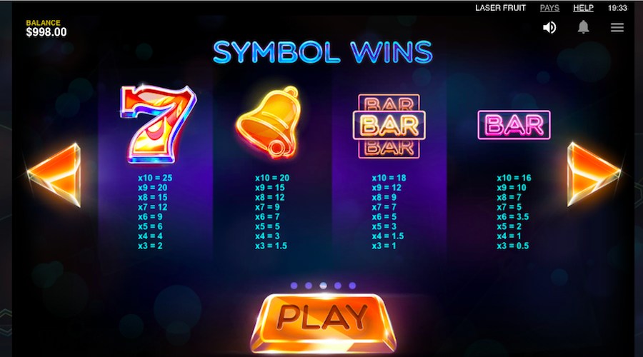 Laser Fruit Slot Paytable