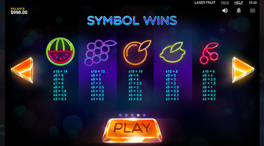 Laser Fruit Slot Paytable