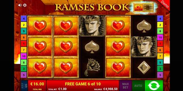 Hearts Expanding And Paying 3 Of A Kind Across 10 Paylines On Ramses Book Slot