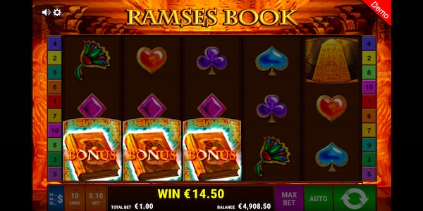 3 Or More Book Scatter Symbols Will Trigger The Bonus Feature On Ramses Book Slot