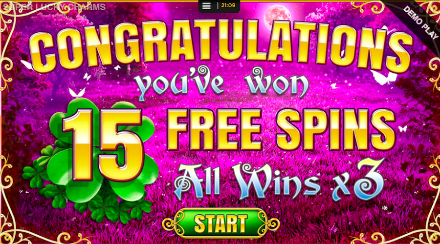 15 Free Spins Awarded For Triggering The Bonus Round On Super Lucky Charms Slot