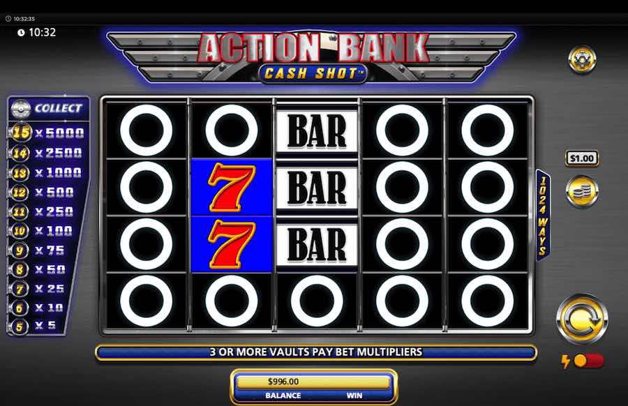 Win Up To 5,000x Your Stake Across 1,024 Paylines In The Action Bank Cash Shot Online Slot From Provider Sg Gaming