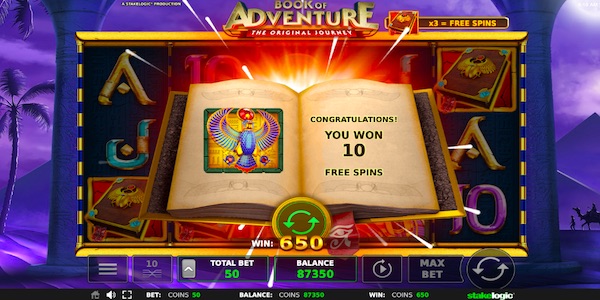 10 Free Spins And An Expanding Symbol Will Be Awarded For Triggering The Bonus On Book Of Adventure