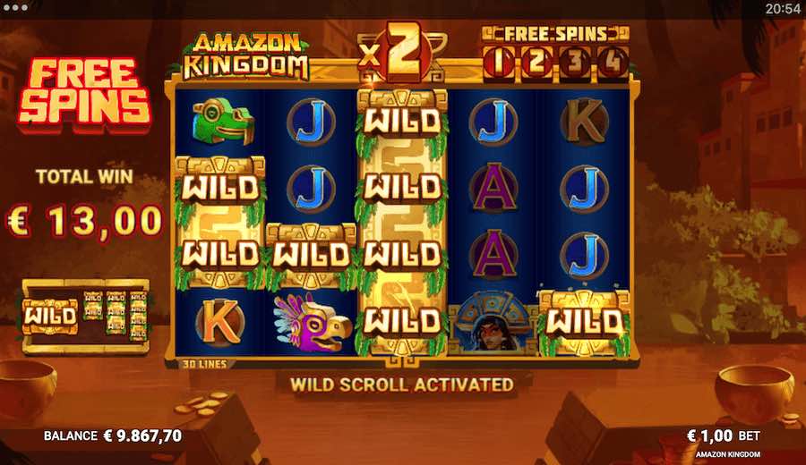 Land A Scatter Symbol On Reels 2, 3, And 4 To Trigger The Free Spins Feature On Amazon Kingdom Video Slot