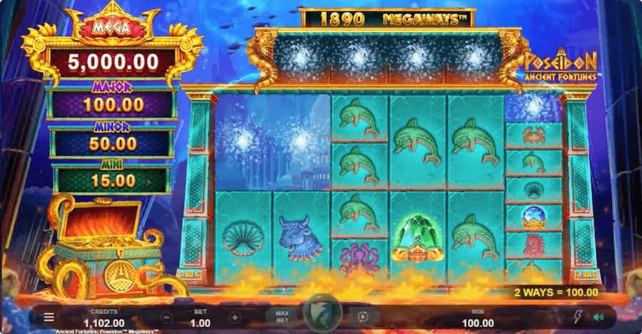 Cascading Reels Feature In Both The Base Game And The Free Spin Feature On Ancient Treasures Poseidon Megaways™