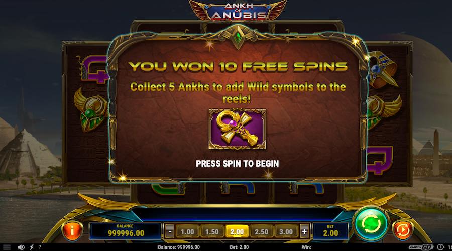 10 Free Spins Awarded For A 3 Scatter Trigger On Ankh Of Anubis