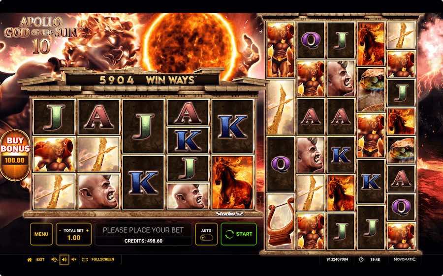 Play With 10 Reels, Up To 251,957 Paylines, And Win 20,000x Your Stake On Novomatic's Apollo God Of The Sun Online Slot