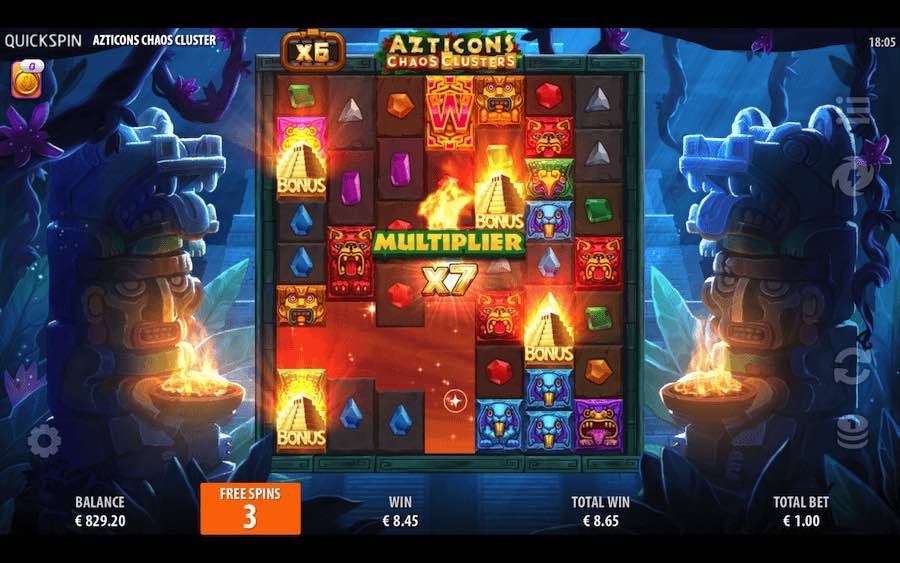 4 Or More Scatter Symbols Landing In View During The Base Game Will Trigger The Free Spins Feature On Azticons Chaos Clusters Video Slot