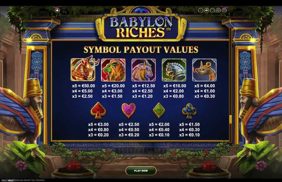 Babylon Riches Slot Paytable