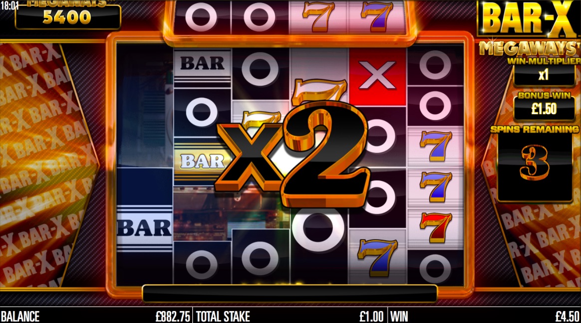 Multiplier Increasing By X1 In Value During The Free Spin Feature On Bar X Megaways™