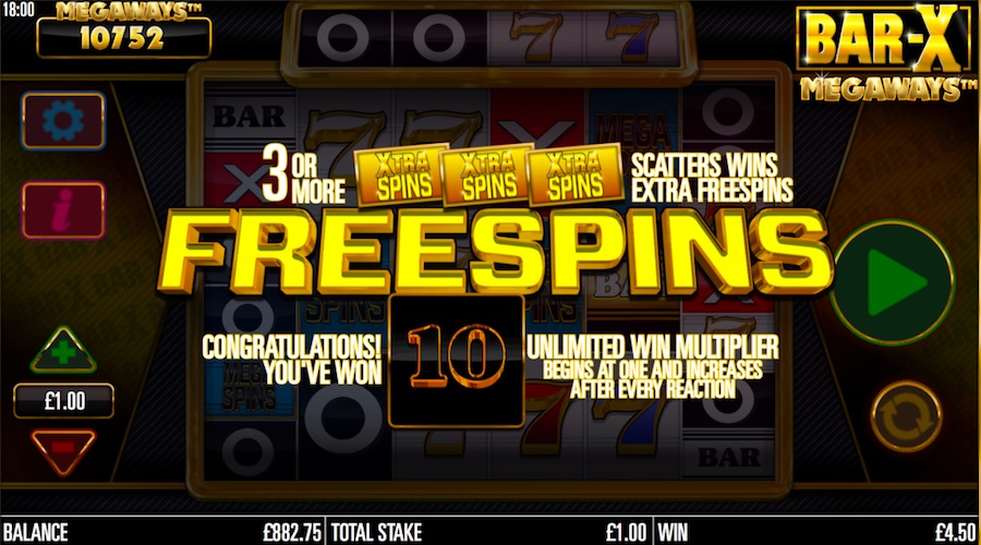 10 Free Spins Awarded On Bar X Megaways™ For A 4 Scatter Trigger