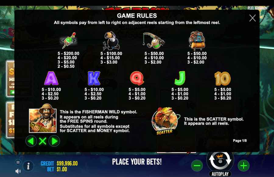 Big Bass Xtreme Slot Paytable