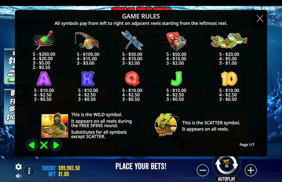 Big Bass Bonanza Reel Action Slot Paytable