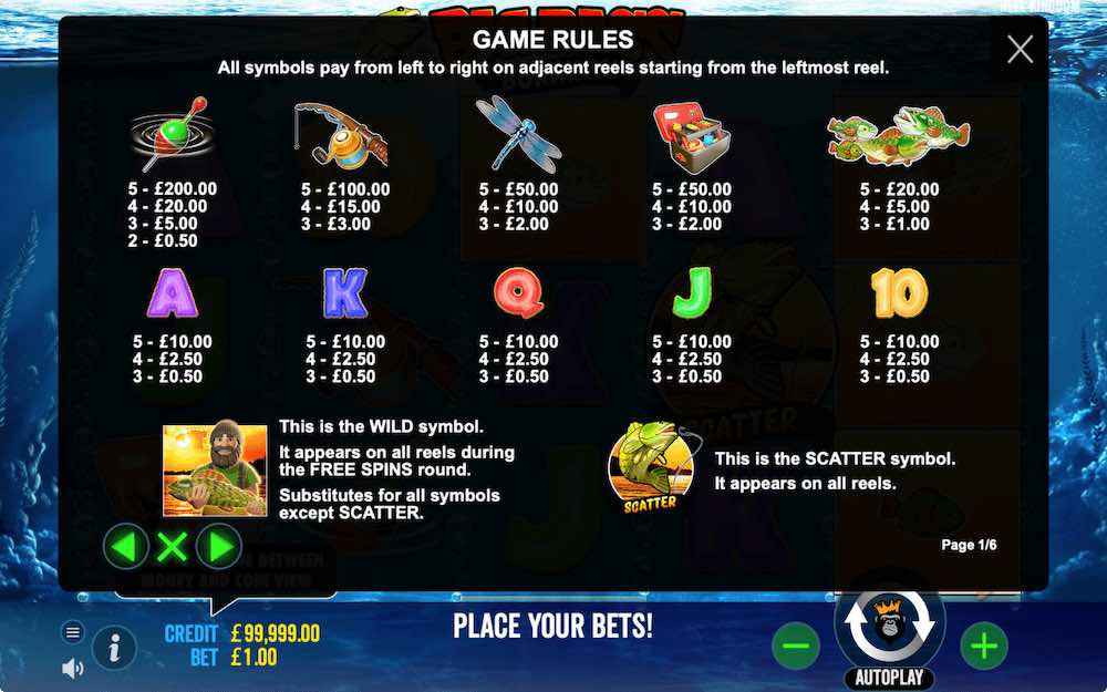 Big Bass Bonanza Slot Paytable