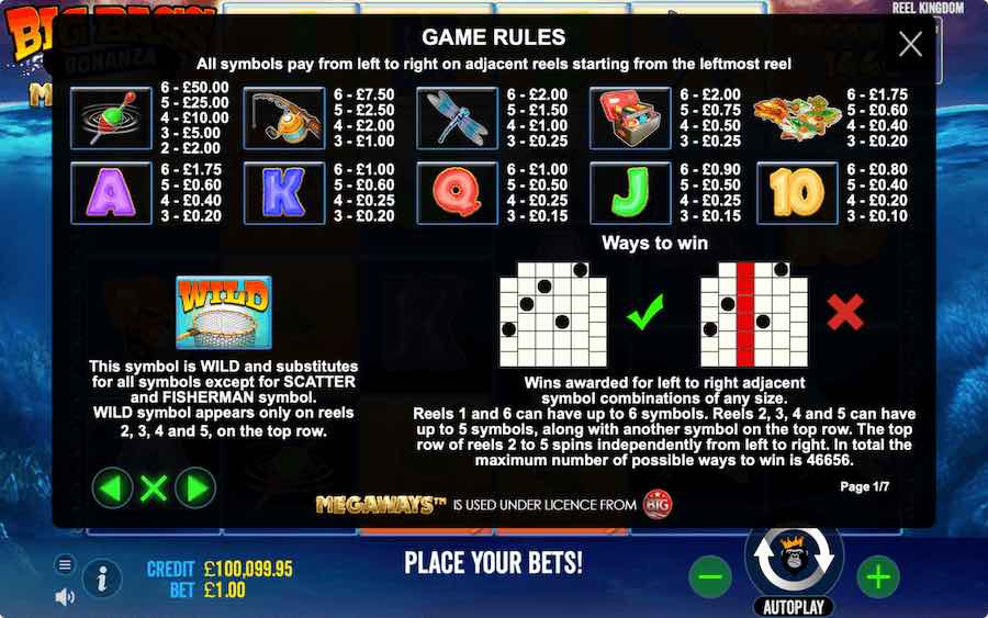 Paytable For Big Bass Bonanza Megaways Slot