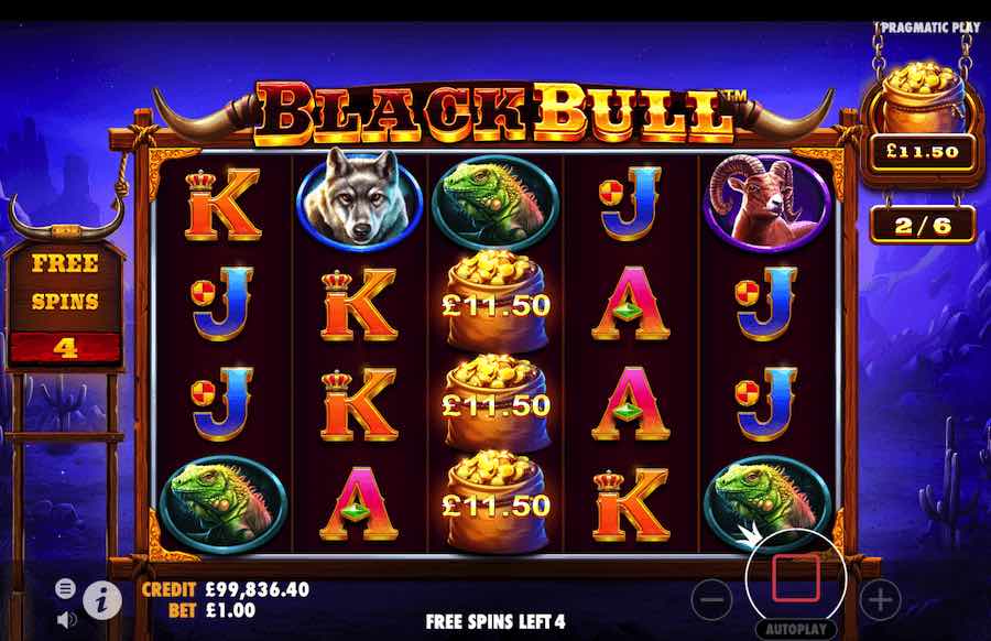 Land 6 Or More Gold Coins In View To Trigger The Free Spins Feature On Black Bull Video Slot