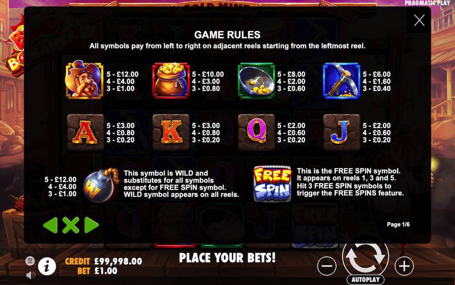 Paytable For Bomb Bonanza Slot