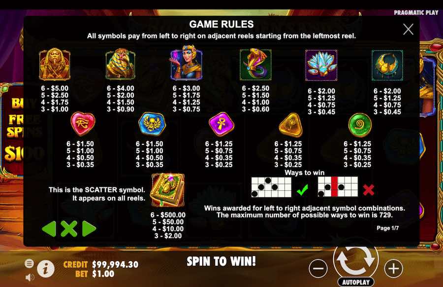 Paytable For Book Of Golden Sands Slot