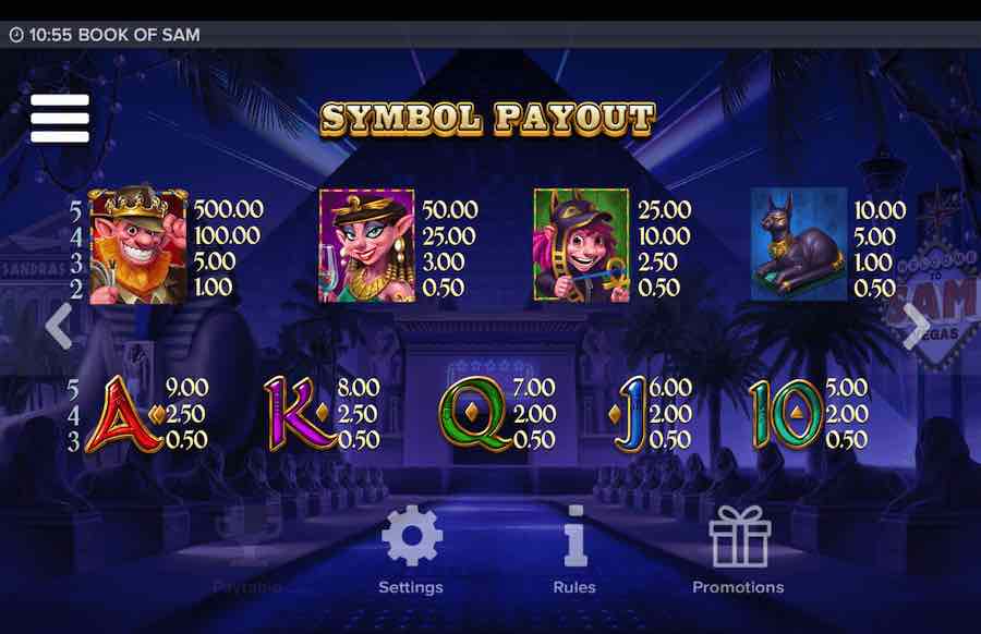 Book Of Sam Slot Paytable