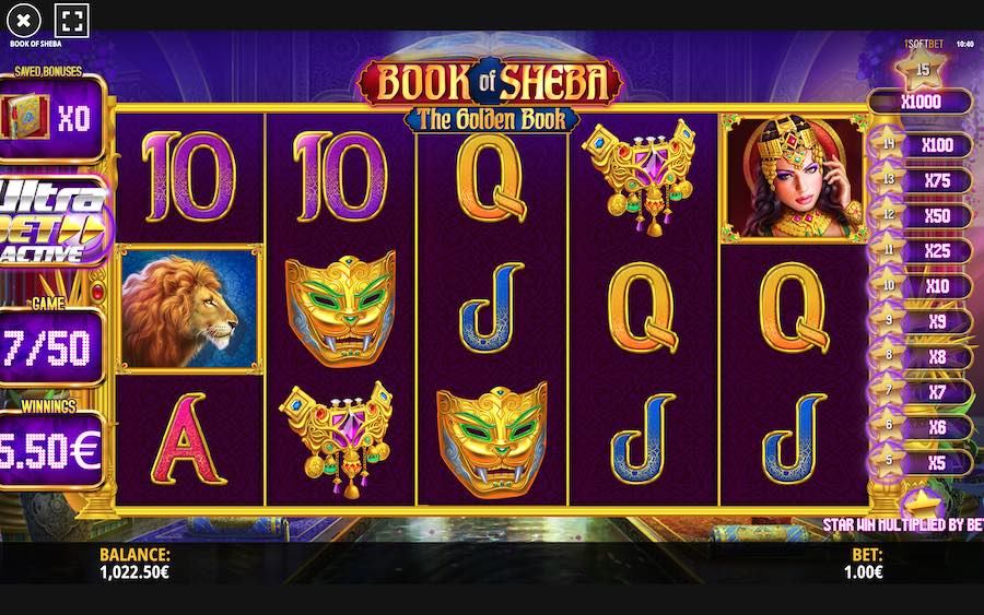 Initiate The Ultra Bet In Book Of Sheba The Golden Book For 50x Your Current Stake