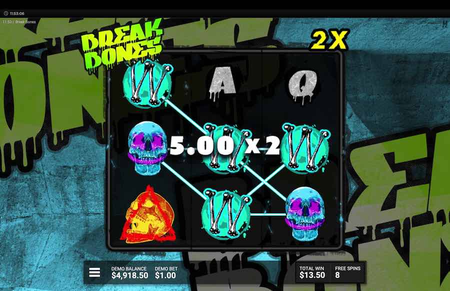 Land Three Bonus Symbols To Trigger The Free Spins Feature On The Break Bones Video Slot