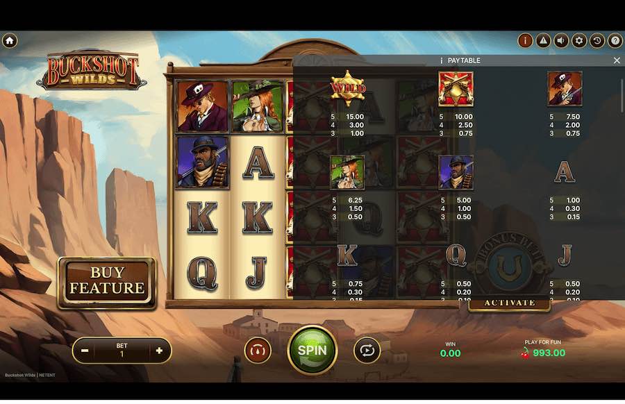 Buckshot Wilds Slot Paytable