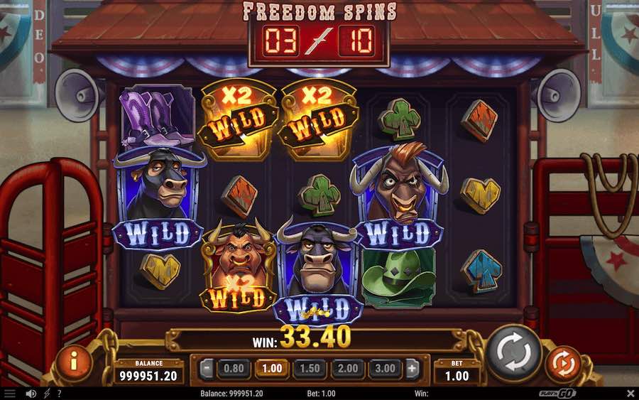 Land A Gate Scatter And A Bull On The Same Spin To Trigger The Freedom Spins In Bull In A Rodeo Video Slot