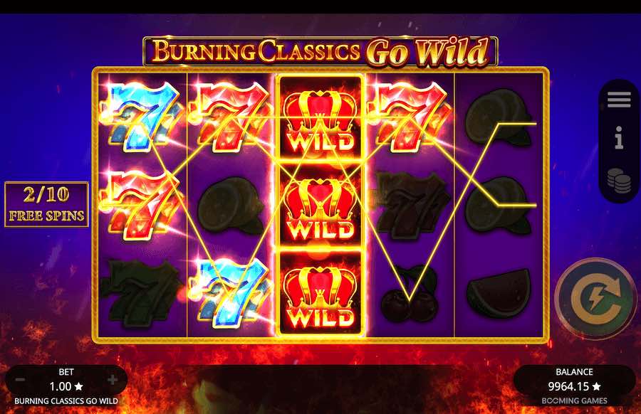 Land A Scatter Symbol On Reels 1, 3, And 5 To Trigger The Free Spins Feature On Burning Classics Go Wild Video Slot