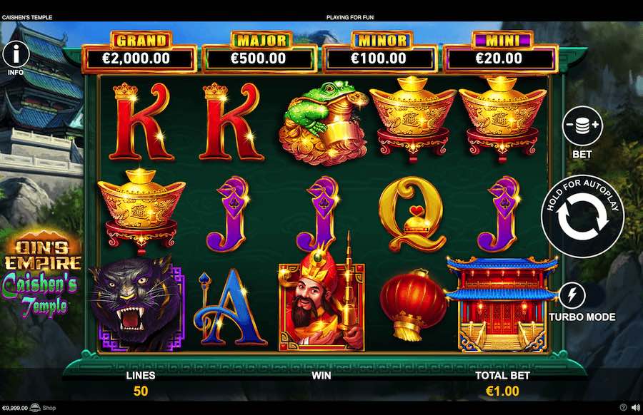 Win Up To 2,000x Your Bet Across 50 Fixed Paylines On Caishens Temple Online Slot