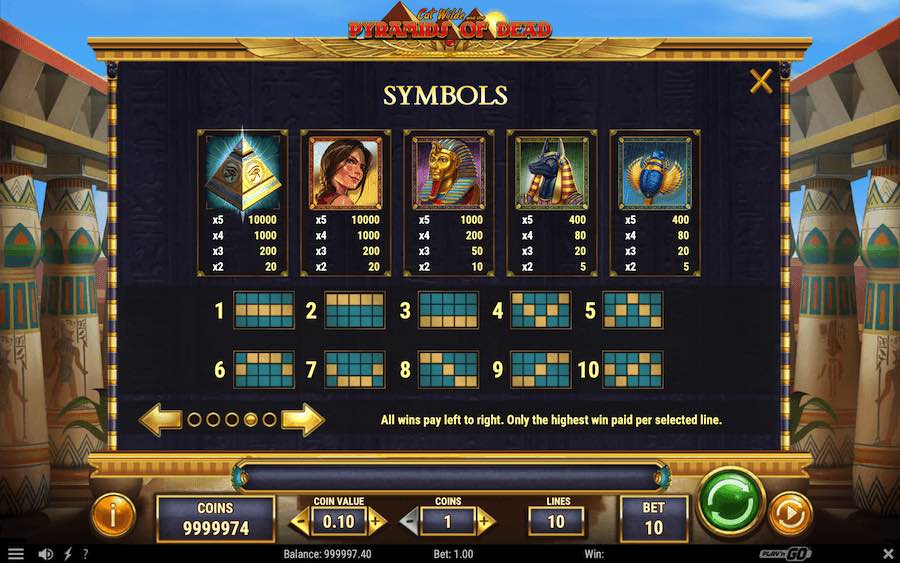 Paytable For Cat Wilde And The Pyramids Of Dead Slot