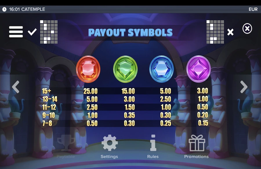 Catemple slot paytable